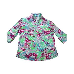 IBKUL Shirt Women's Large Floral ICIKULS Mesh Trim Icefil Golf Nylon Top XL